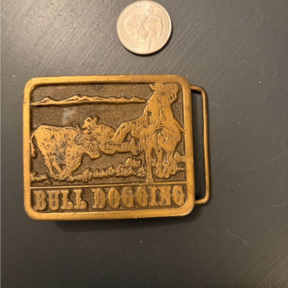 Vintage 70’s Rodeo Cowboy Bull Dogging Belt Buckle by DEZY